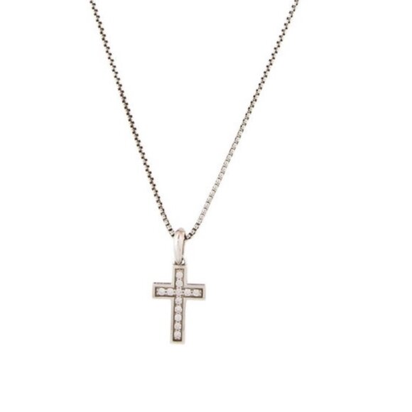 DAVID YURMAN DIAMOND 0.78CTW PAVÉ STERLING SILVER 925 CROSS PENDANT NECKLACE - Picture 7 of 12